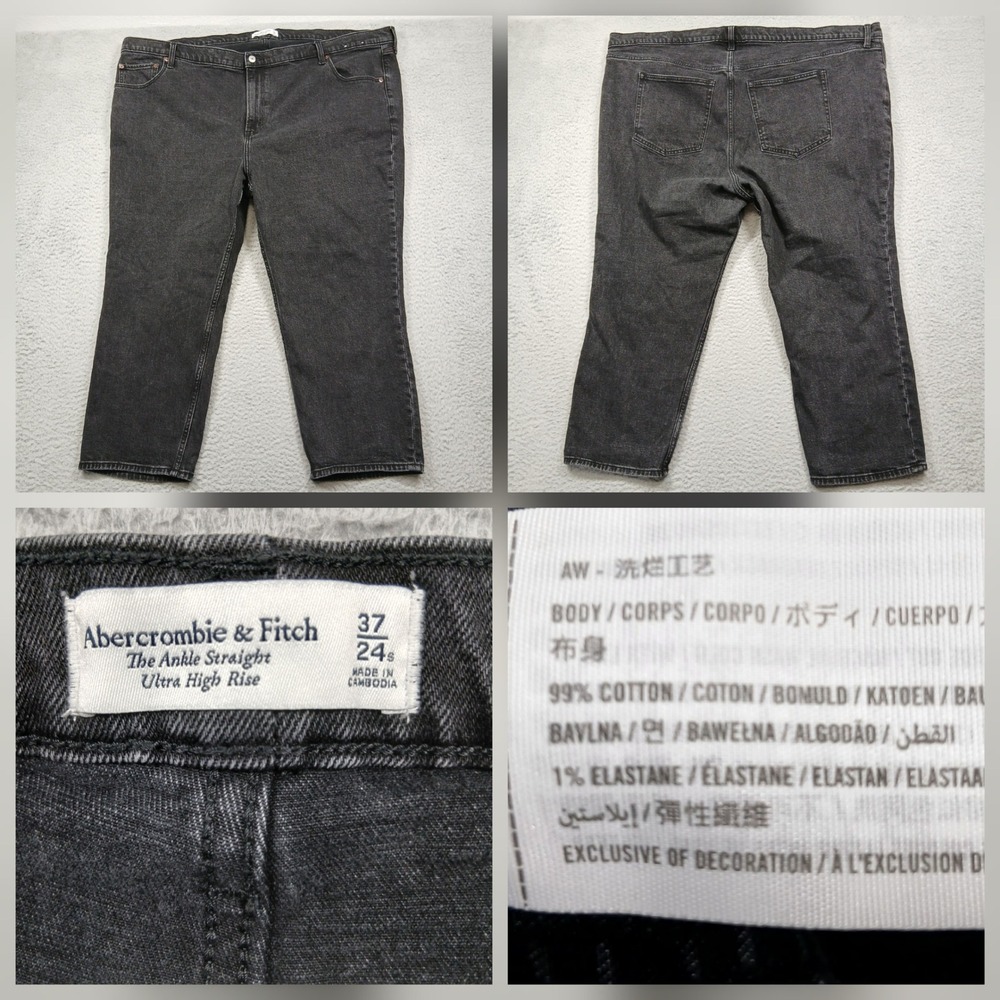 Abercrombie‎ & Fitch Ankle Straight Jeans Womens 37x24 Ultra High Rise Black